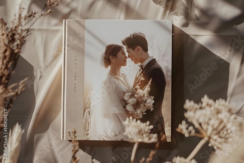 Capture Forever:  A Wedding Album Showcases Romantic Couple's Portrait, Exquisitely Designed with Elegant Neutral Tones, Preserving Precious Memories, Beautifully Capturing Their Love Story,  a Testam