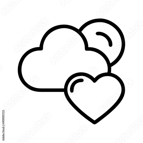 Cloud heart sun outline vector illustration for weather love romance and nature designs icon art