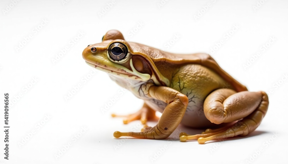 Obraz premium Brown frog, side profile, smooth skin, white backdrop, brown, texture, macro