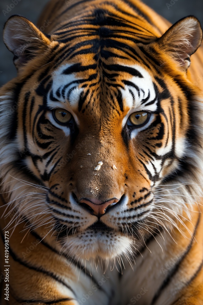 Obraz premium Intense Tiger Portrait Staring Ahead with Sharp Focus and Striking Details