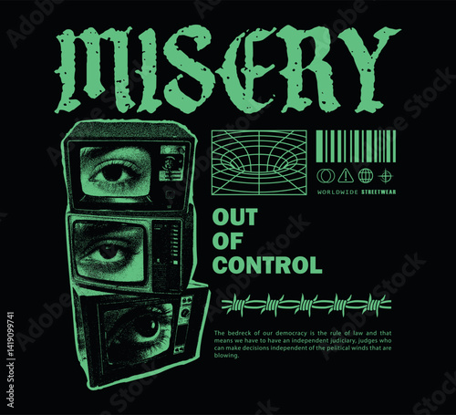 Vector illustration of eyes and television with slogan artwork, retro and modern, streetwear graphic design for t-shirt print design template.