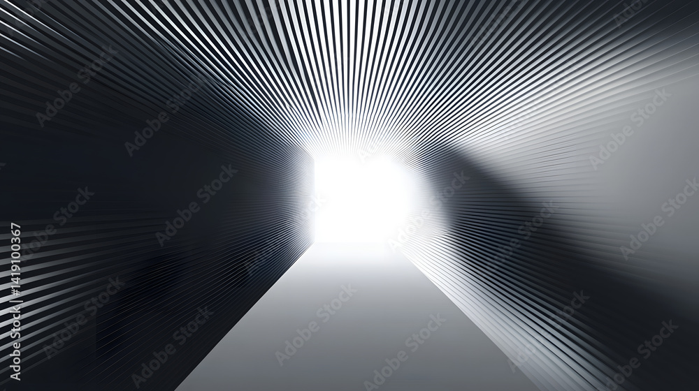 A striking perspective in a dark, textured corridor leading to a bright light at the end. A striking perspective in a dark, textured corridor leading to a bright light at the end.