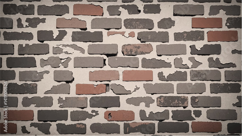 Old weathered brick wall. Ancient brick wall. Brick wall background. Old brick wall texture. Vector illustration. 