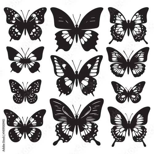 Wallpaper Mural Butterfly Silhouette Vector Collection – Elegant Black Insect Icons for Nature, Spring, and Decorative Designs Torontodigital.ca