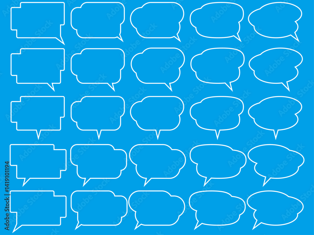 Obraz premium シンプルなフキダシ。枠。ベクター素材。シンプル白ラインのみ。ベタ背景透過。3段。