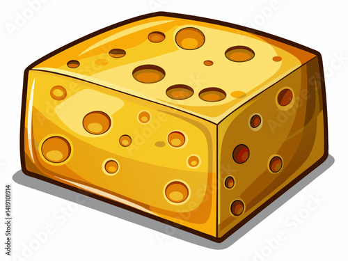 A high-quality vector illustration of a yellow cheese block with holes and a smooth texture, isolated on a white background