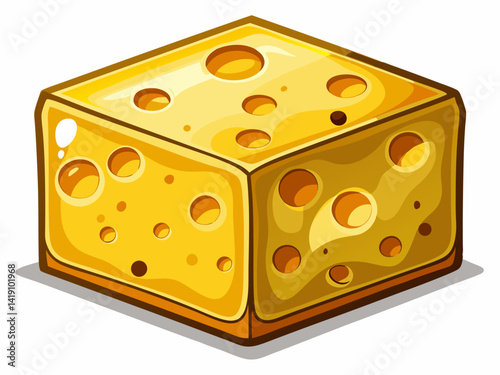 A high-quality vector illustration of a yellow cheese block with holes and a smooth texture, isolated on a white background