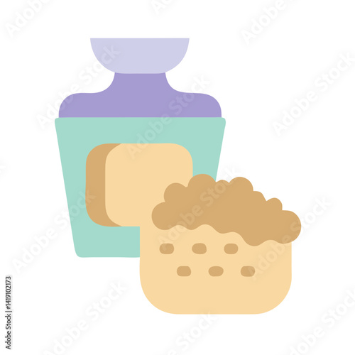 Pastel cosmetic container with sponge on black background
