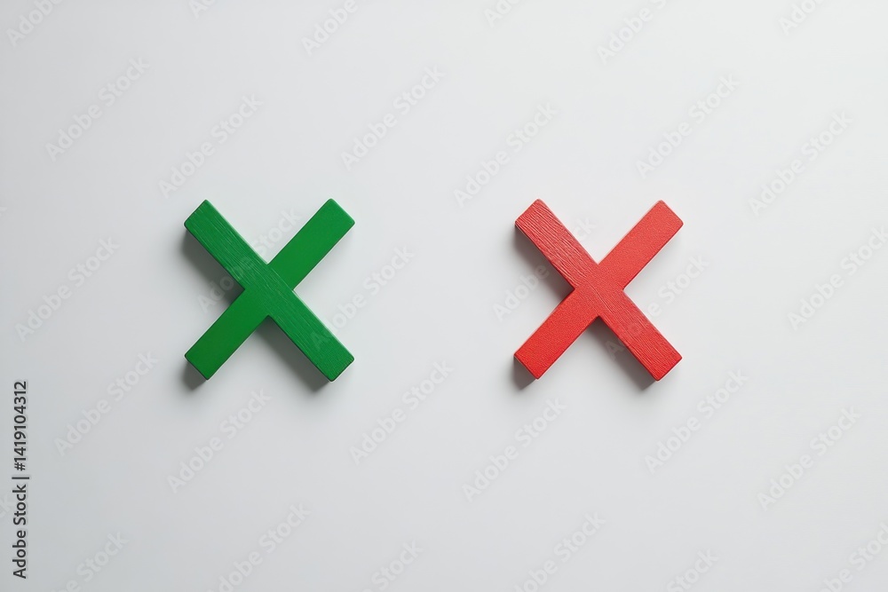 Obraz premium Modern checkmark and cross icons for choice representation on a clean white background. Essential minimalist design elements for effective decision-making in professional contexts