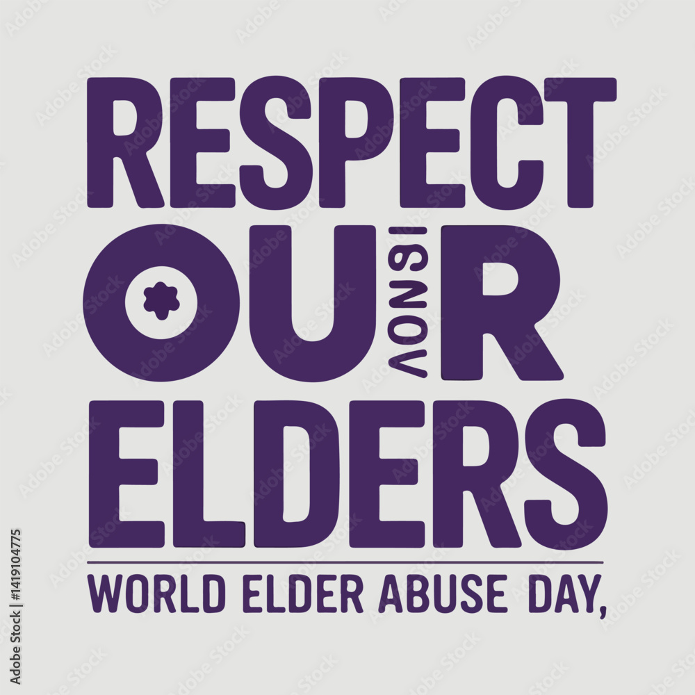 Fototapeta premium Solid Color Vector Designs for World Elder Abuse Awareness Day - Featuring Hands, Protection Shields, and Purple Ribbon Symbols