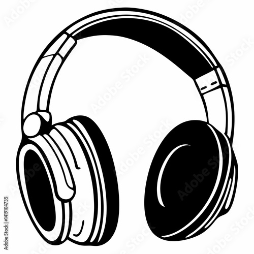 Headphones in outline style, music accessory concept, monochrome illustration