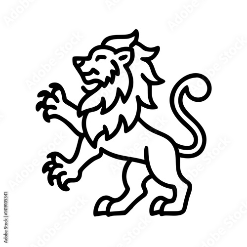 Heraldic lion rampant vector illustration, lion outline drawing, lion clip art, lion symbol image