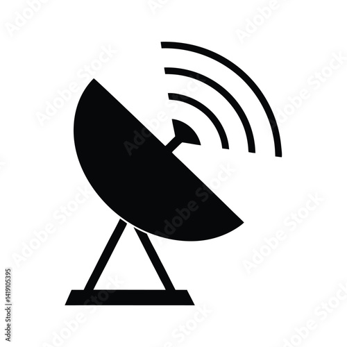 silhouette satellite dish antenna, Vector Art & Illustration on a white background