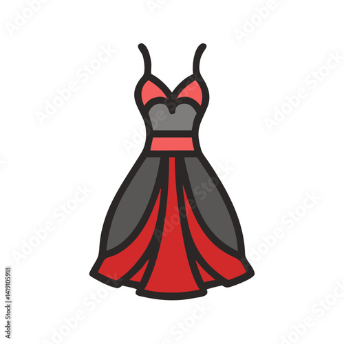 Elegant red and grey dress vector illustration icon