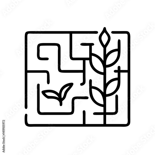 Find your way maze with plant growth concept, solving problems, nature and growth path design