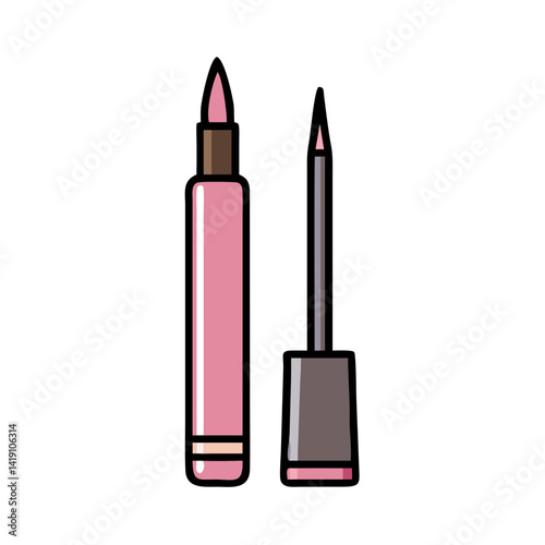 Pink lip gloss and applicator, isolated on black