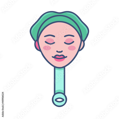 Facial massager tool with woman face for skincare