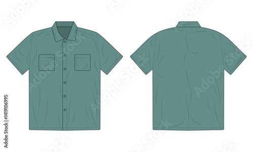 Short sleeve button down shirt mockup front and back view