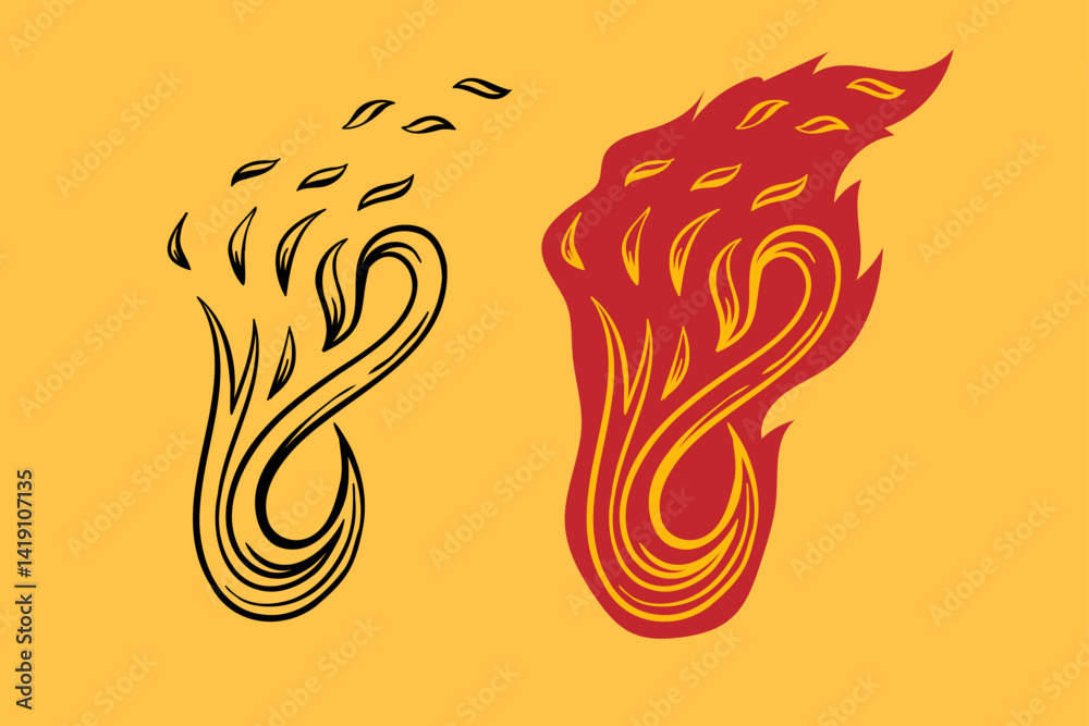 Naklejka premium Outline Flame Hand Drawn Vector Image