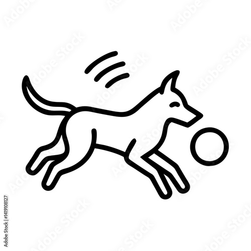 Dog playing fetch vector illustration cute pet animal running with ball outline drawing design icon graphic