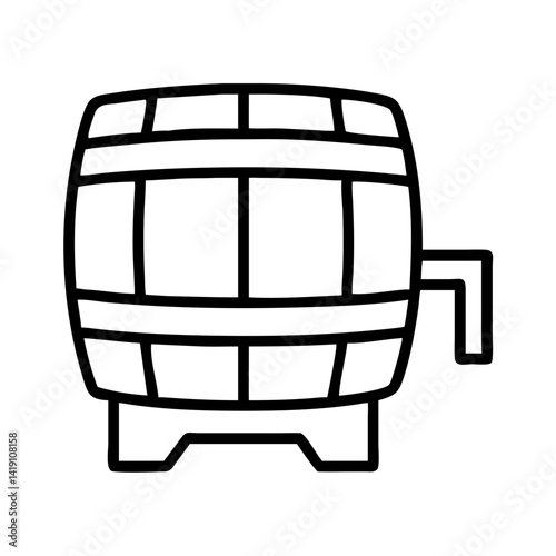 Outline drawing of a wooden barrel for storing wine beer whiskey or other alcohol drinks cask container