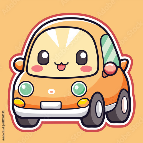 Cute cartoon car with big eyes and a happy expression