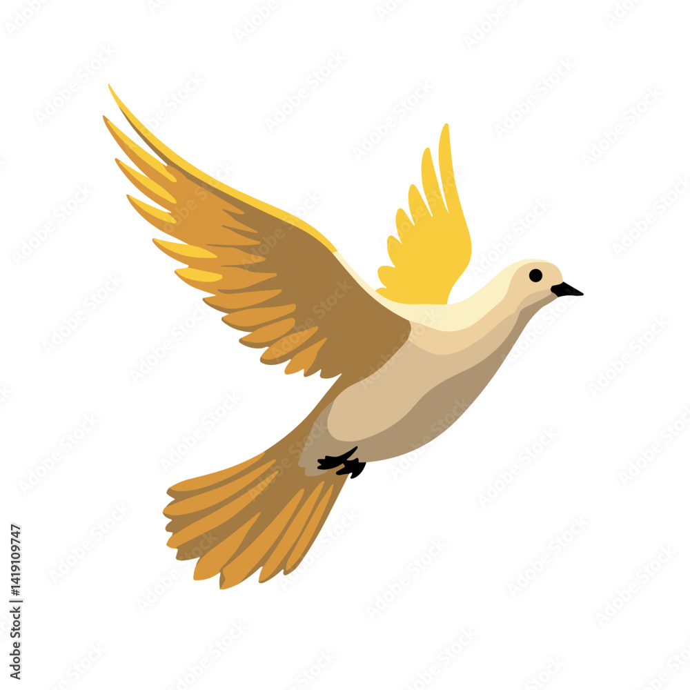 Fototapeta premium Dove flying in golden light illustration, evoking peace and spirituality