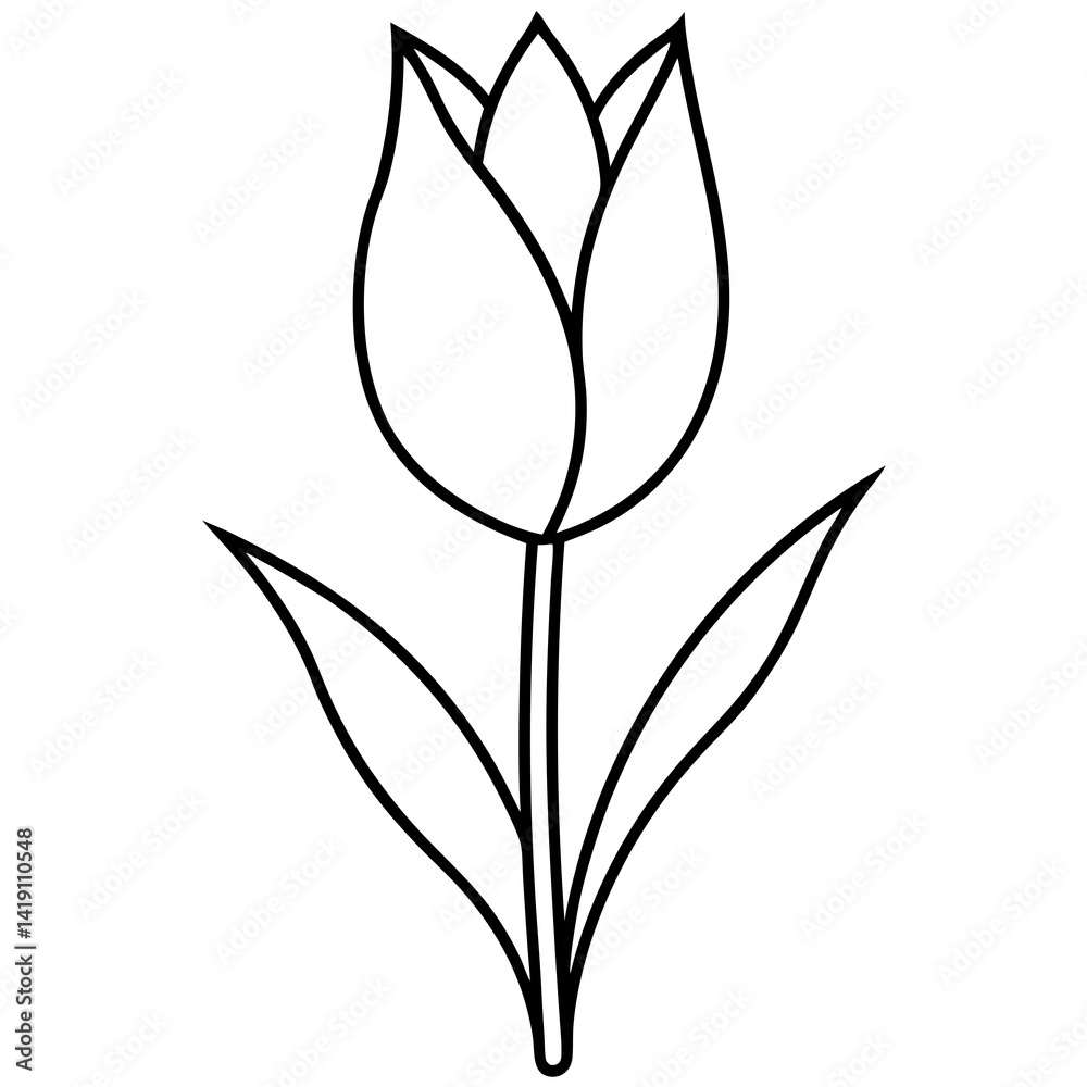Obraz premium Tulip with 2 leaf line art vector illustration on white background