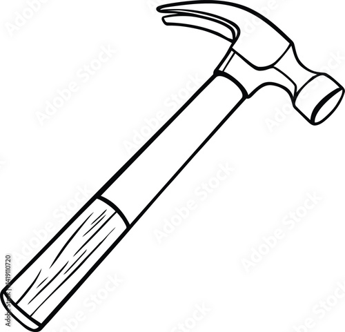 Black And White Illustration of a Classic Claw Hammer Tool Design
