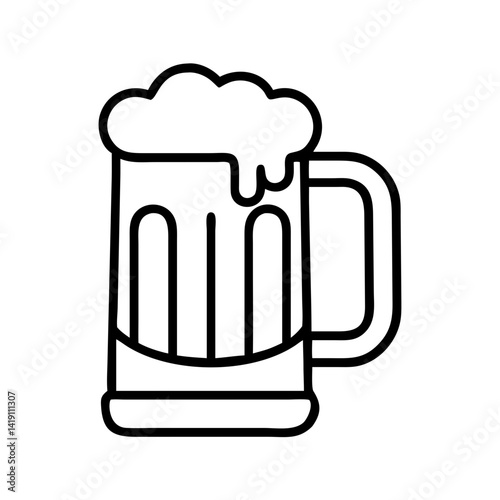 Beer mug vector icon illustration, outline drawing of beer glass with foam, drink symbol design