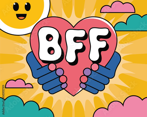 2d vector illustration card happy celebration day best friend forever design printable with lettering and design element 
