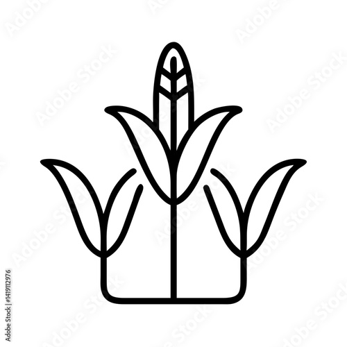 Corn vector illustration, agriculture and harvest concept, corn stalk outline drawing, maize plant icon, food design element for graphics