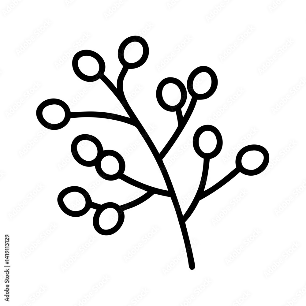 Vector illustration of berry branch, botanical drawing, line art of berries for design element