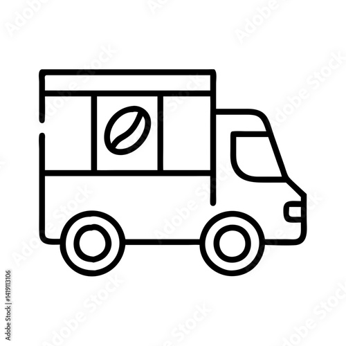 Coffee truck vector icon illustration, mobile coffee shop, food truck, coffee delivery service