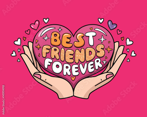 2d vector illustration card happy celebration day best friend forever design printable with lettering and design element 
