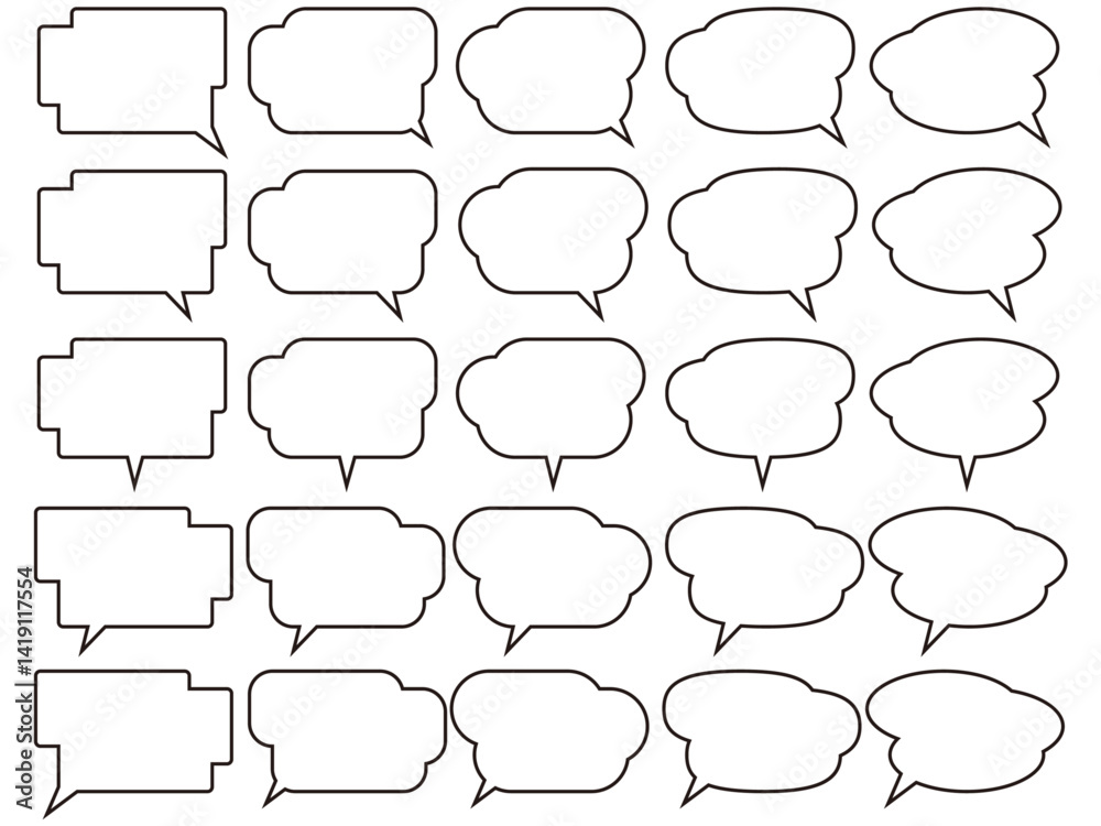 Obraz premium シンプルなフキダシ。枠。ベクター素材。シンプル黒ラインのみ。ベタ背景透過。3段。