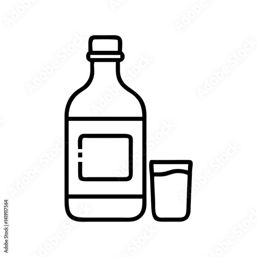 Outline drawing of alcohol bottle and glass for liquor spirits beverage illustration vector art