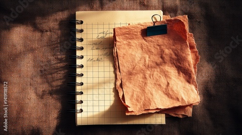 Grid Notebook  Handmade Paper  Craft Supplies  Textured Background  Rustic  Vintage  Stati