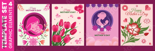 Happy Mother Day flower stalk template, cover, poster, decoration gift vector art cards