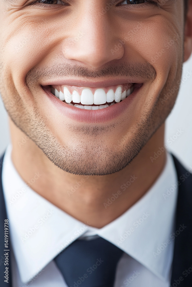Business man on clean background, close up portrait of a smiling man in a suit