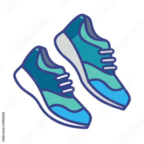 Blue and teal athletic shoes icon illustration