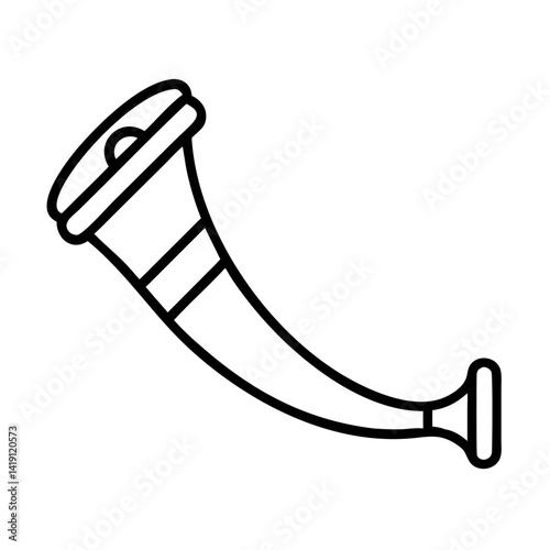 Outline hunting horn vector illustration, traditional hunting equipment, old musical instrument, bugle