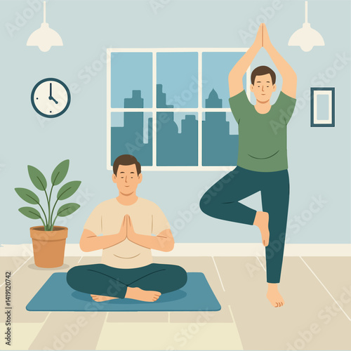 Modern fitness vector illustrations featuring workouts, gym equipment, yoga, and health icons. Perfect for apps, posters, websites, and social media. Fully editable and scalable.