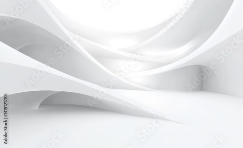 Minimalist white and gray abstract background with smooth concentric curves and soft lighting modern geometric design
