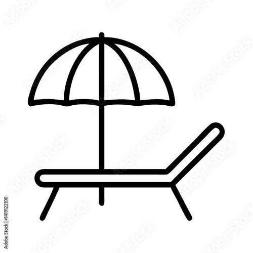 Beach vacation icon vector illustration of sun lounger and umbrella summer holiday design element