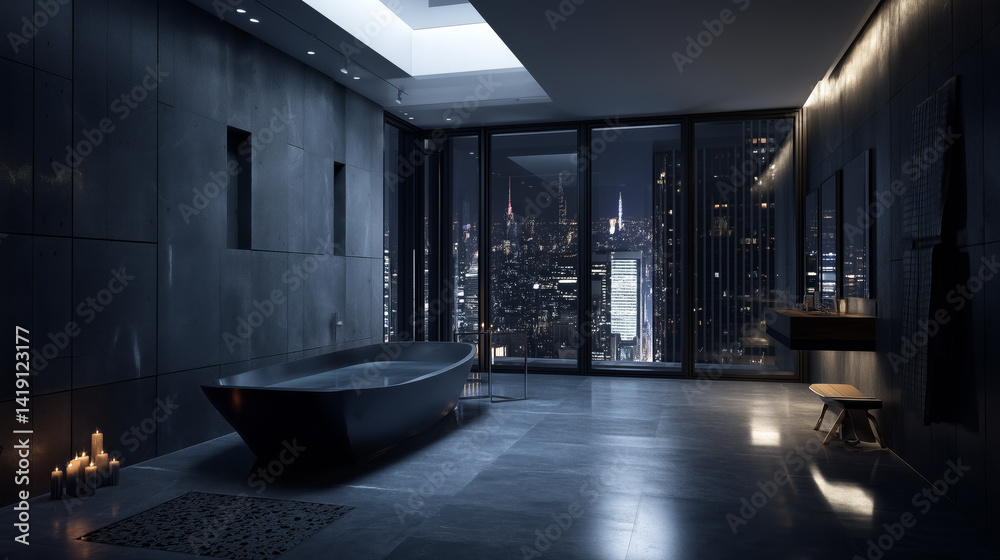 custom made wallpaper toronto digitalModern penthouse interior with ceramic bathtub and beautiful night city view