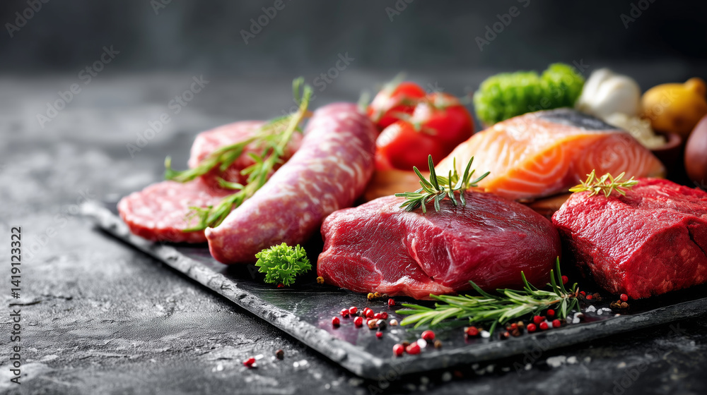custom made wallpaper toronto digitalRaw meat assortment with spices and veggetables on a stone background