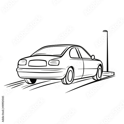Car Driving Away on Street with Streetlight  