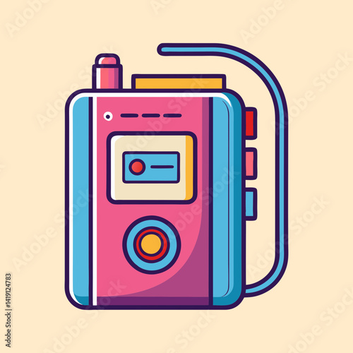 Colorful Cartoon Illustration of a Retro Portable Radio Device with Handle