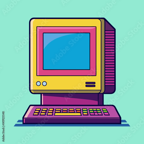 Vibrant retro computer with a keyboard, a visual trip down memory lane